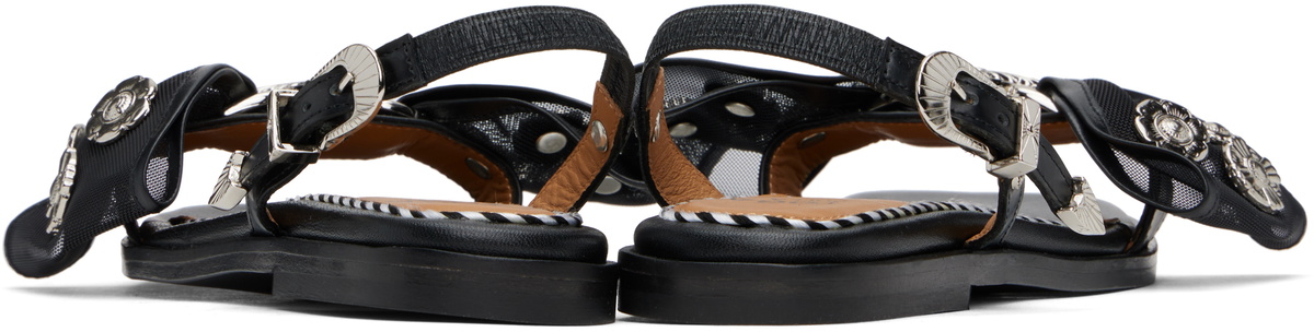 Toga Pulla Black Mesh Black Leather Bow Sandals