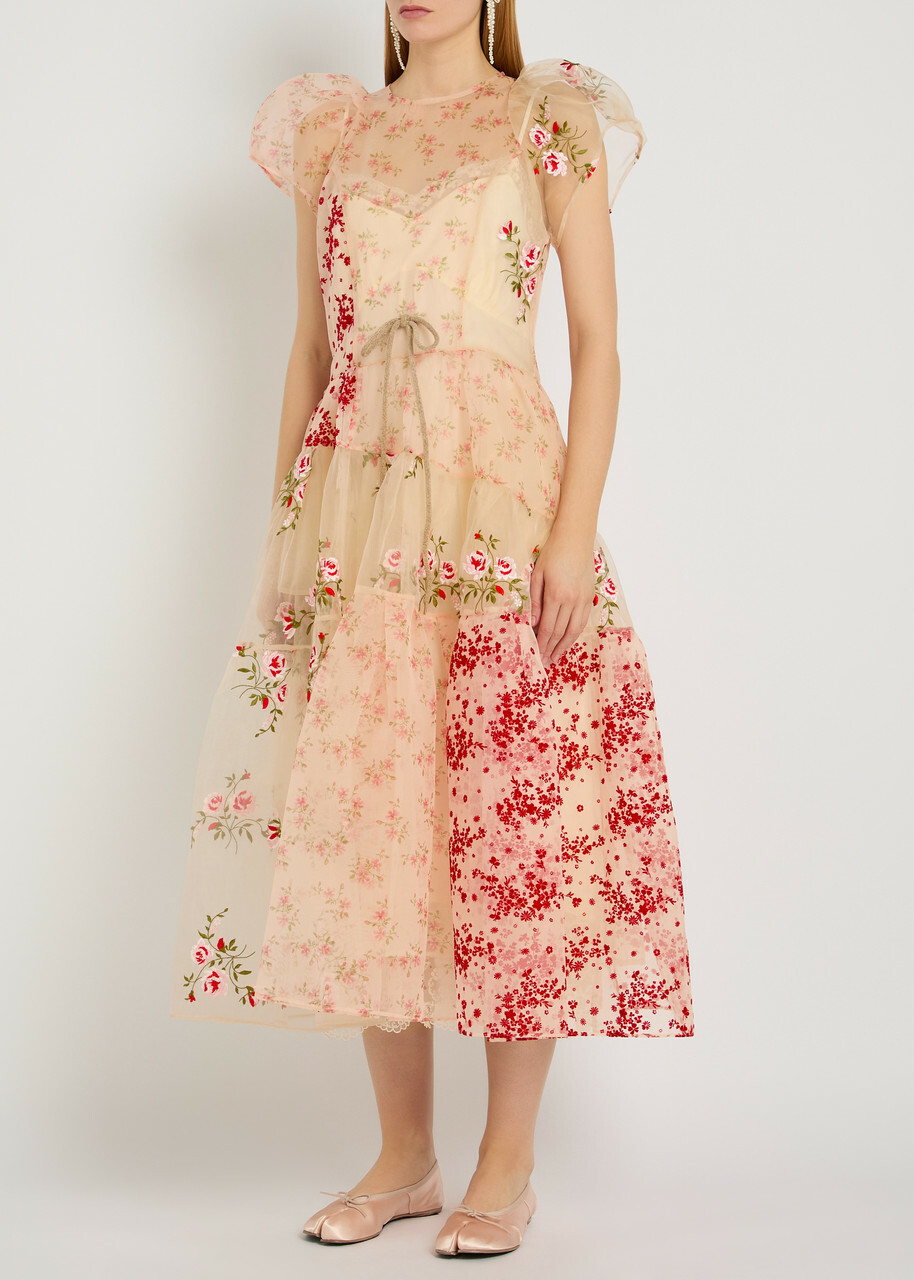 Simone Rocha Patchwork Floral Tulle Midi Dress Multicoloured 1