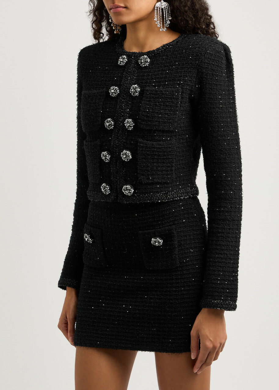 Self-portrait Embellished Bouclé Tweed Jacket Black