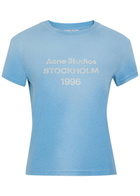 Acne Studios Distressed Logo-print Cotton-blend T-shirt Blue
