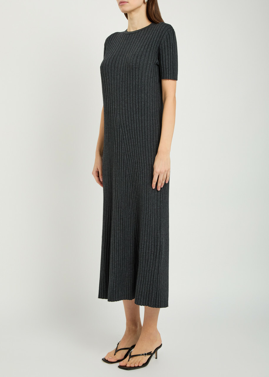 Lisa Yang Isabela Ribbed Cotton and Cashmere-blend Midi Dress Grey