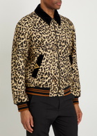 Valentino Garavani Leopard Velvet-trim Wool Bomber Jacket Multicoloured 1