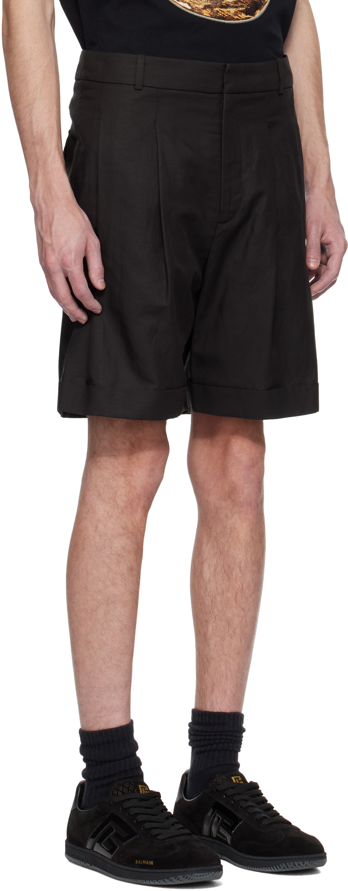 Balmain Black Pleated Bermuda Shorts