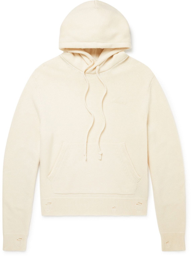 Photo: AMIRI - Logo-Embroidered Distressed Cashmere Hoodie - Neutrals