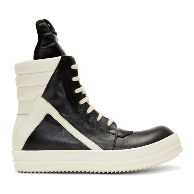 Photo: Rick Owens Black and Off-White Geobasket High-Top Sneakers