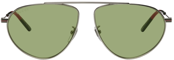 Photo: Gucci Silver & Green Striped Aviator Sunglasses