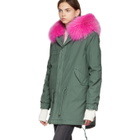 Mr and Mrs Italy Green and Pink Canvas Small Fur Hooded Parka