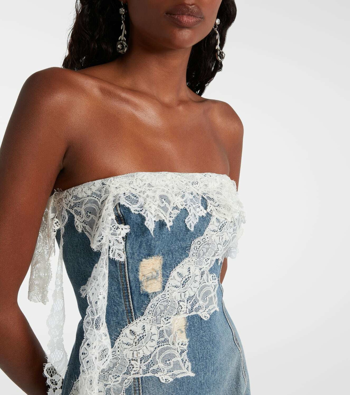 Blumarine Lace-trimmed denim minidress