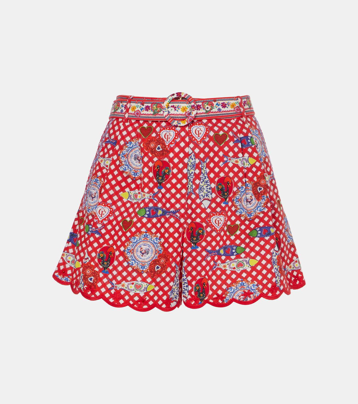 Camilla Printed scalloped cotton shorts