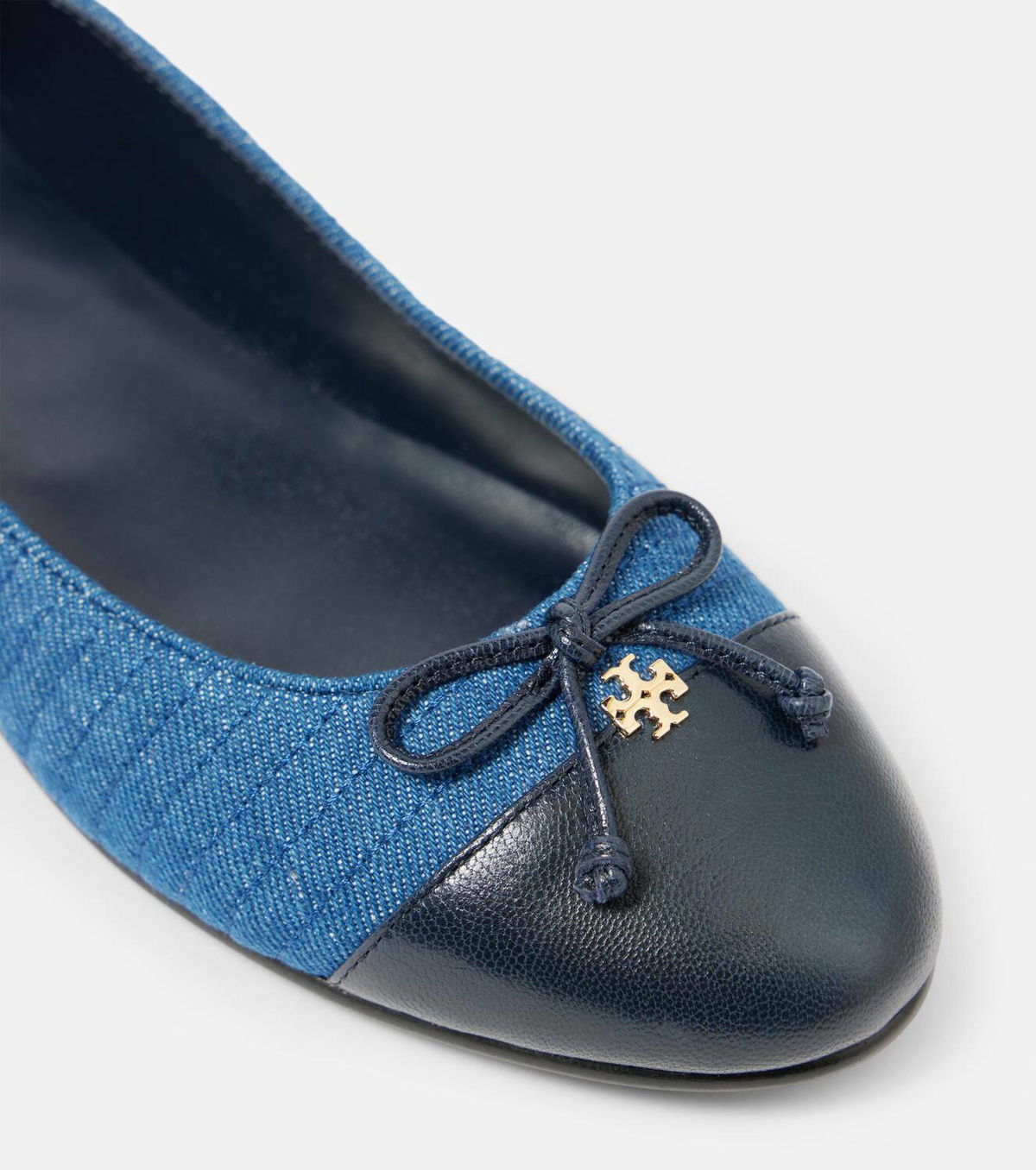 Tory Burch Embellished leather-trimmed ballet flats Tory Burch
