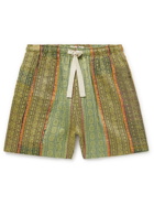 Karu Research - Wide-Leg Upcycled Striped Cotton and Silk-Blend Drawstring Shorts - Green