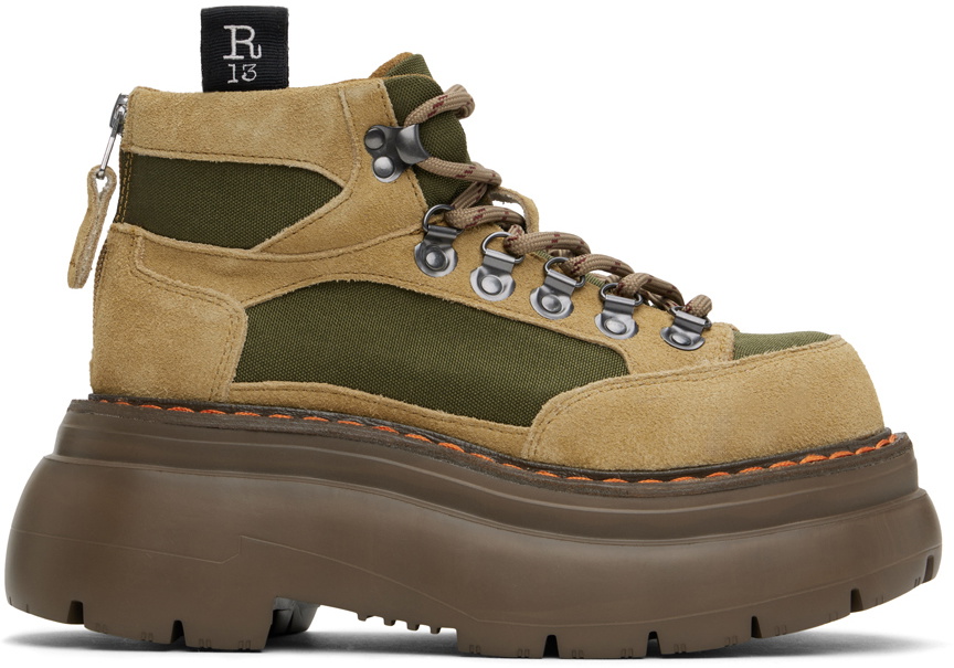 R13 Brown & Khaki Bulky Trailblazer Boots