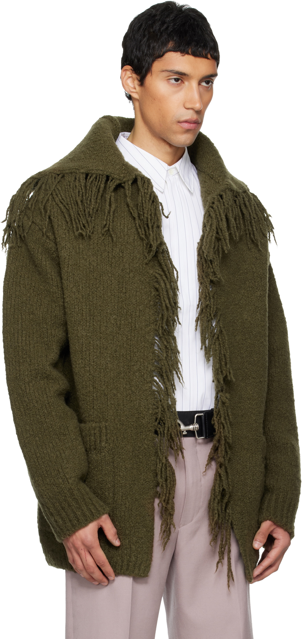 Dries Van Noten Green Fringe Cardigan Dries Van Noten
