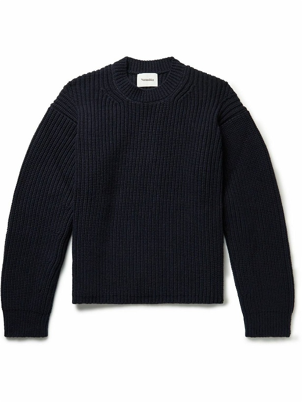 Photo: Nanushka - Derin Ribbed Merino Wool and Cashmere-Blend Sweater - Blue