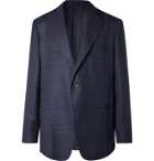Drake's - Unstructured Prince of Wales Linen, Wool and Cotton-Blend Blazer - Blue