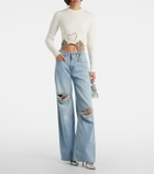 Area Distressed embellished wide-leg jeans