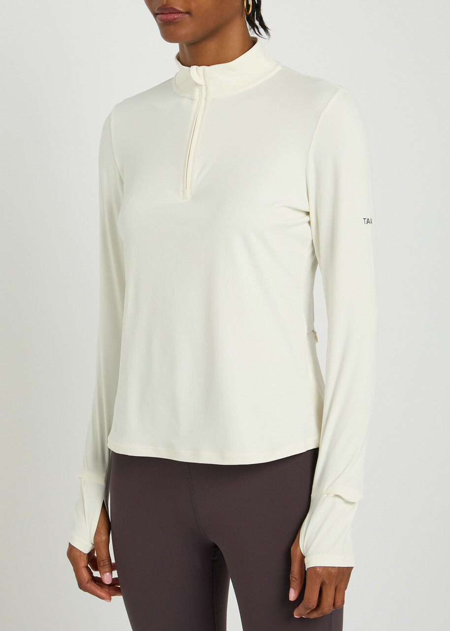 Tala Ultralite Half-zip Stretch-jersey gym top Ivory