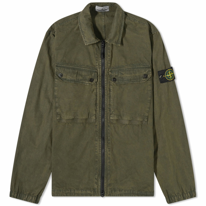 Photo: Stone Island Men's Garment Dyed Two Pocket Zip Overshirt in Olive