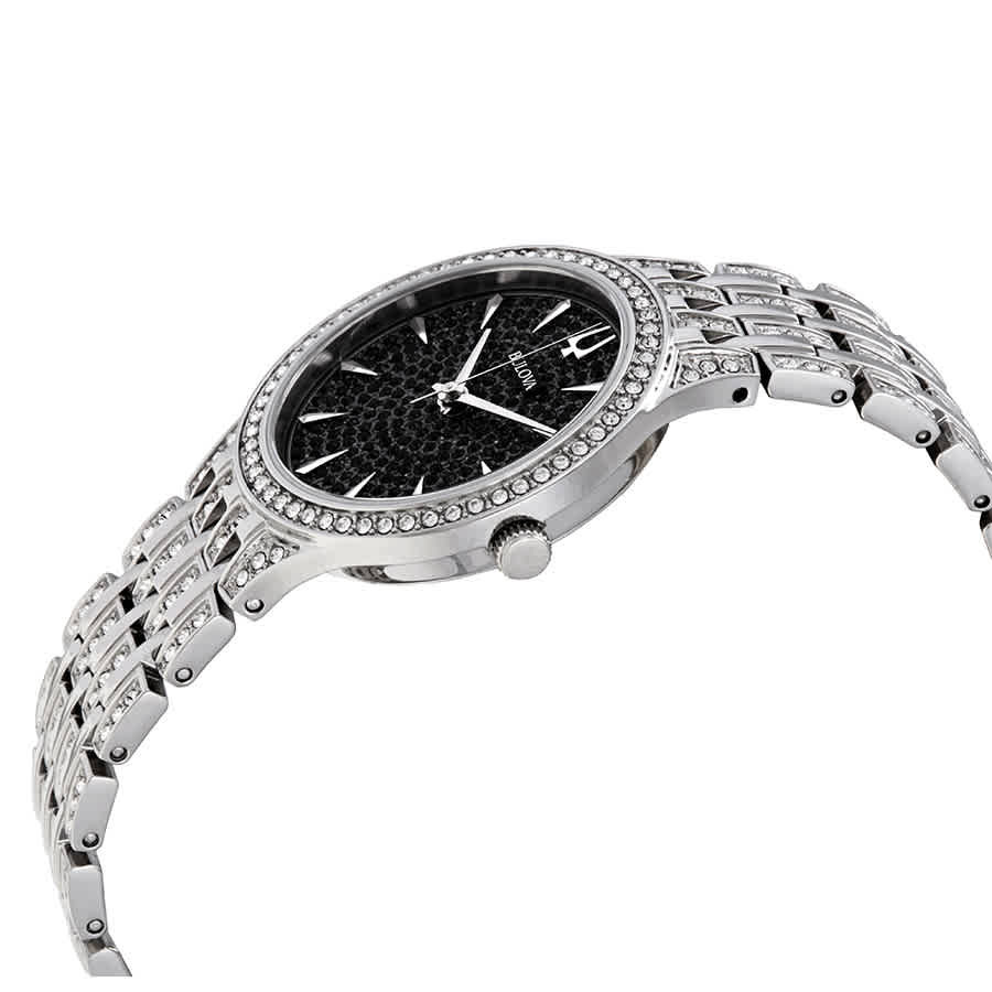 Bulova Phantom Black Pave Dial Stainless Steel Ladies Watch 96L273
