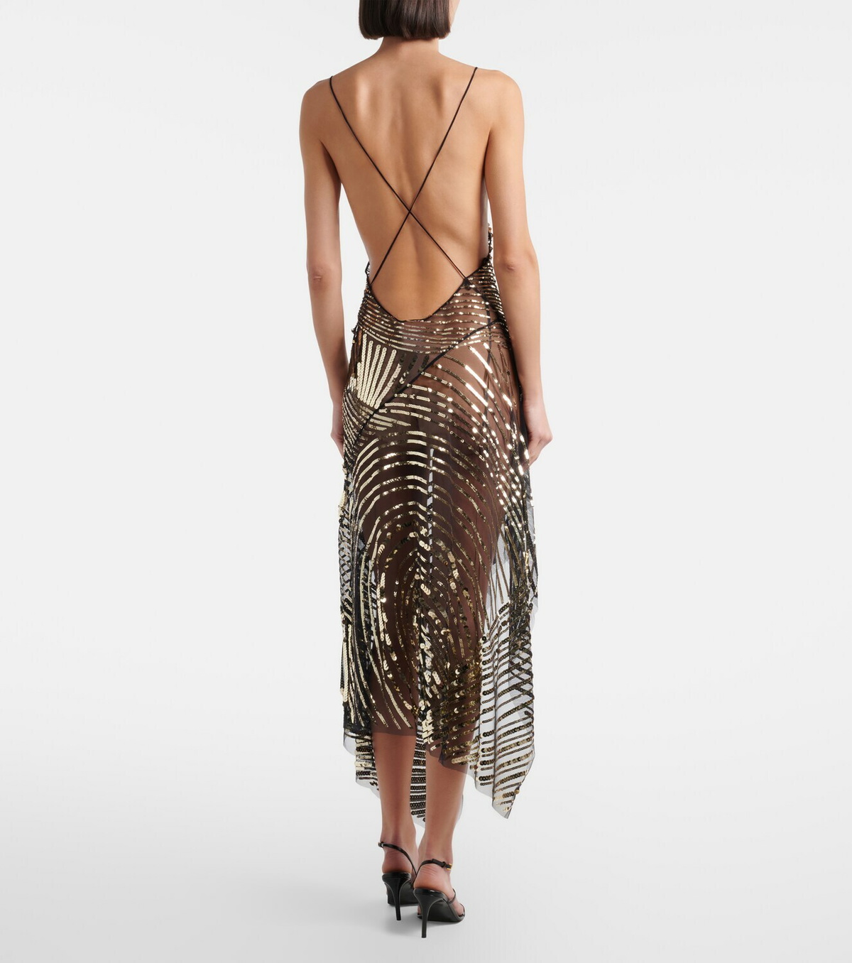 Pucci Asymmetric sequined tulle slip dress