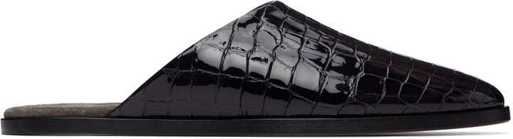 Photo: Fear of God Navy Croc-Embossed Slip-on Loafers