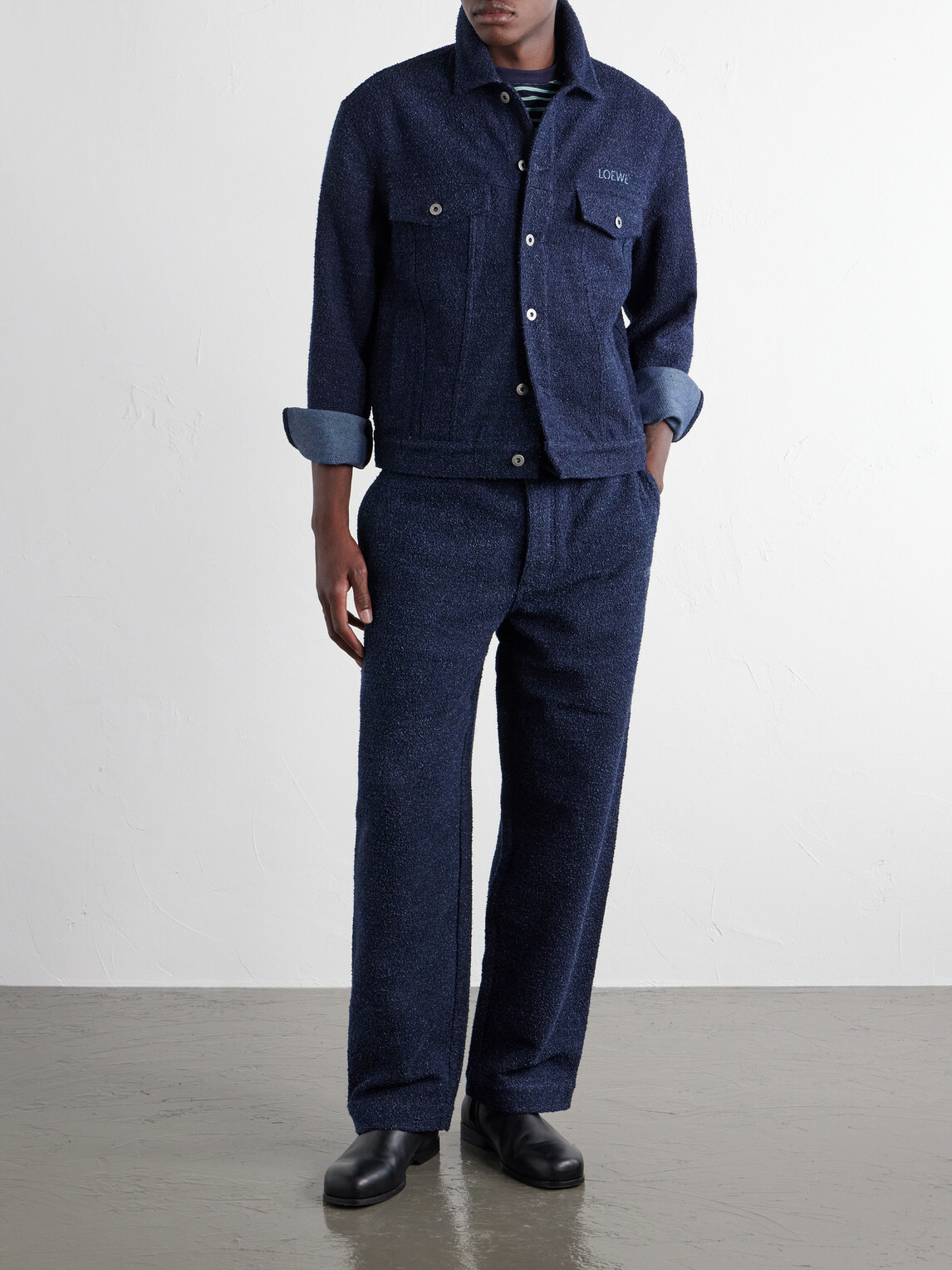 LOEWE - Logo-Embroidered Textured Denim Jacket - Blue