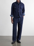 LOEWE - Logo-Embroidered Textured Denim Jacket - Blue