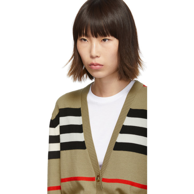 Burberry Beige Merino Icon Stripe Scioto Cardigan Burberry 6865