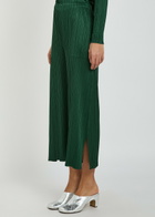 Pleats Please Issey Miyake Pleated Wide-leg Woven Trousers Dark Green