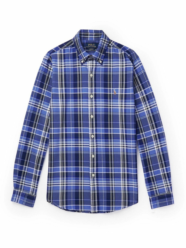 Photo: Polo Ralph Lauren - Button-Down Collar Logo-Embroidered Checked Cotton Oxford Shirt - Blue