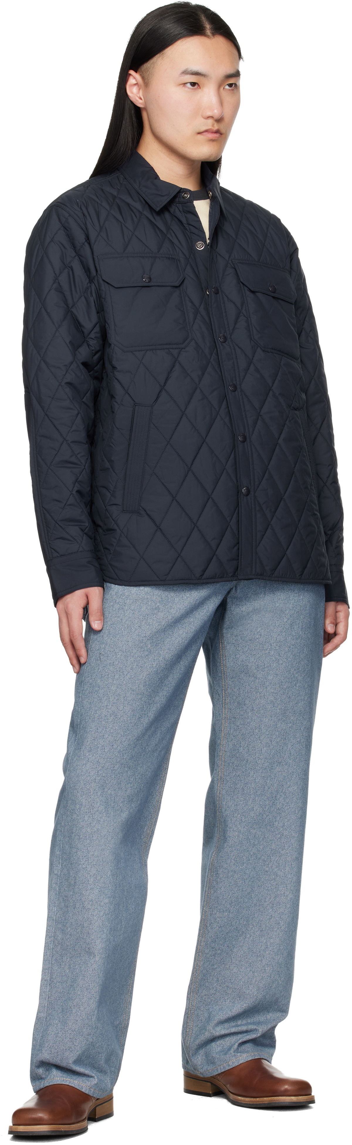 RRL Navy Quilted Overshirt