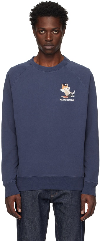 Photo: Maison Kitsuné Blue Dressed Fox Print Sweatshirt