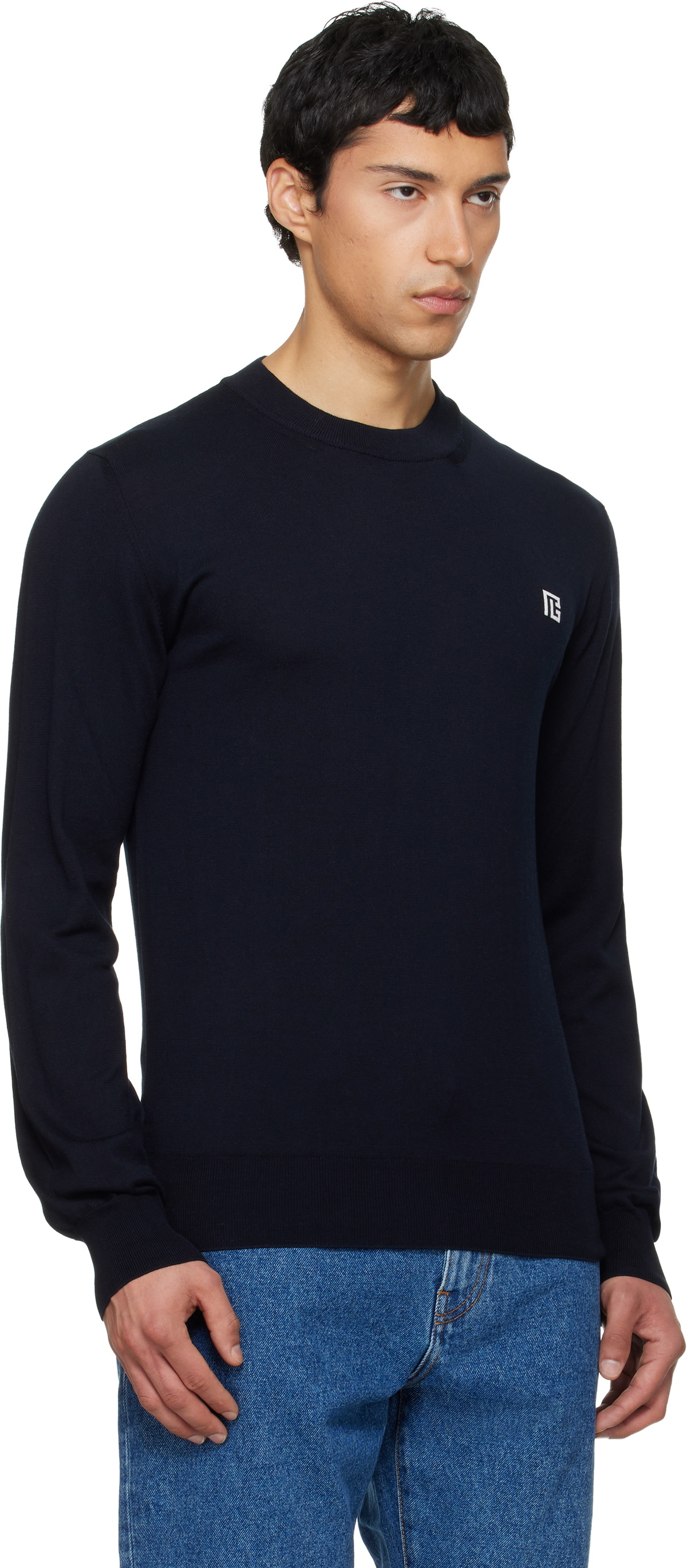 Balmain Navy Fine Silk & Cotton Sweater