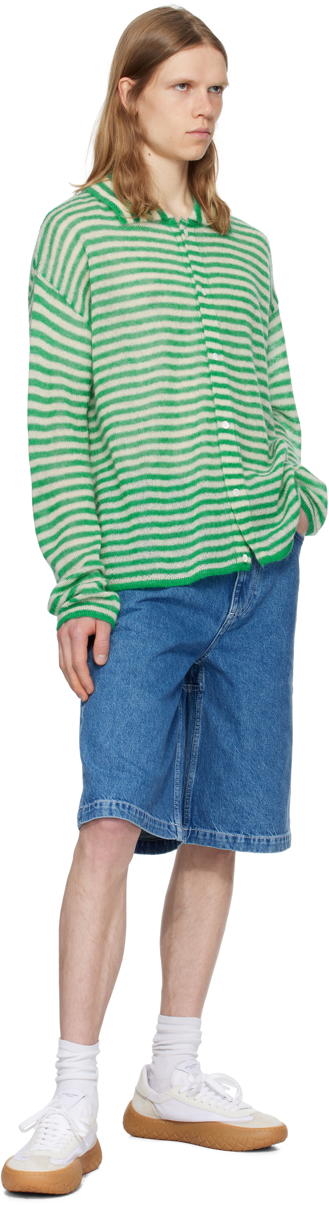 SUNNEI Off-White & Green Striped Mohair Cardigan