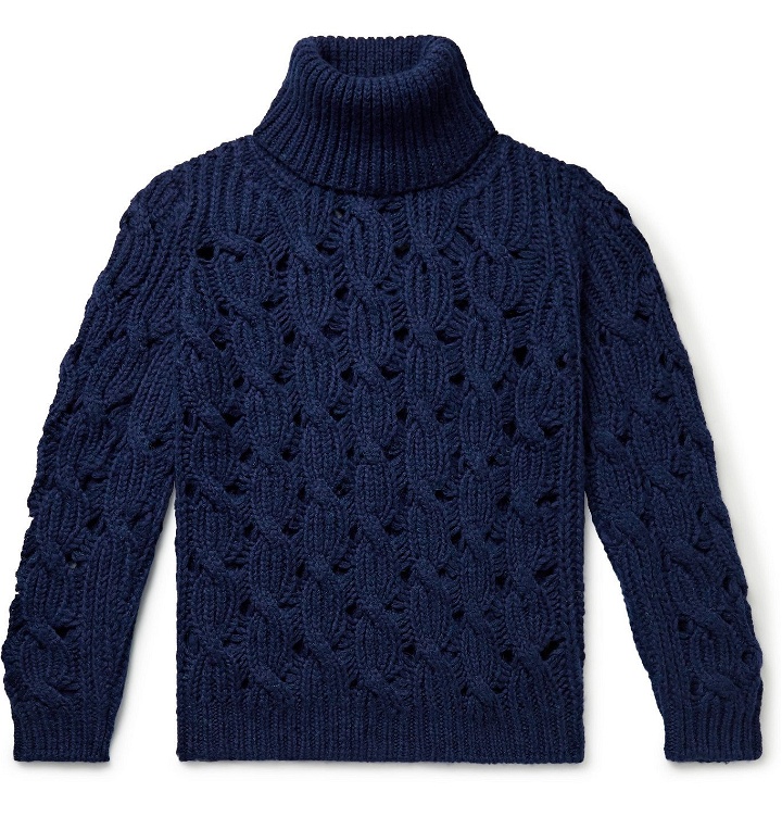 Photo: Isabel Marant - Cable-Knit Wool-Blend Rollneck Sweater - Blue