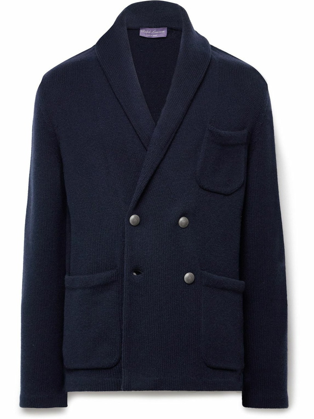 Photo: Ralph Lauren Purple label - Double-Breasted Shawl-Collar Cashmere Cardigan - Blue
