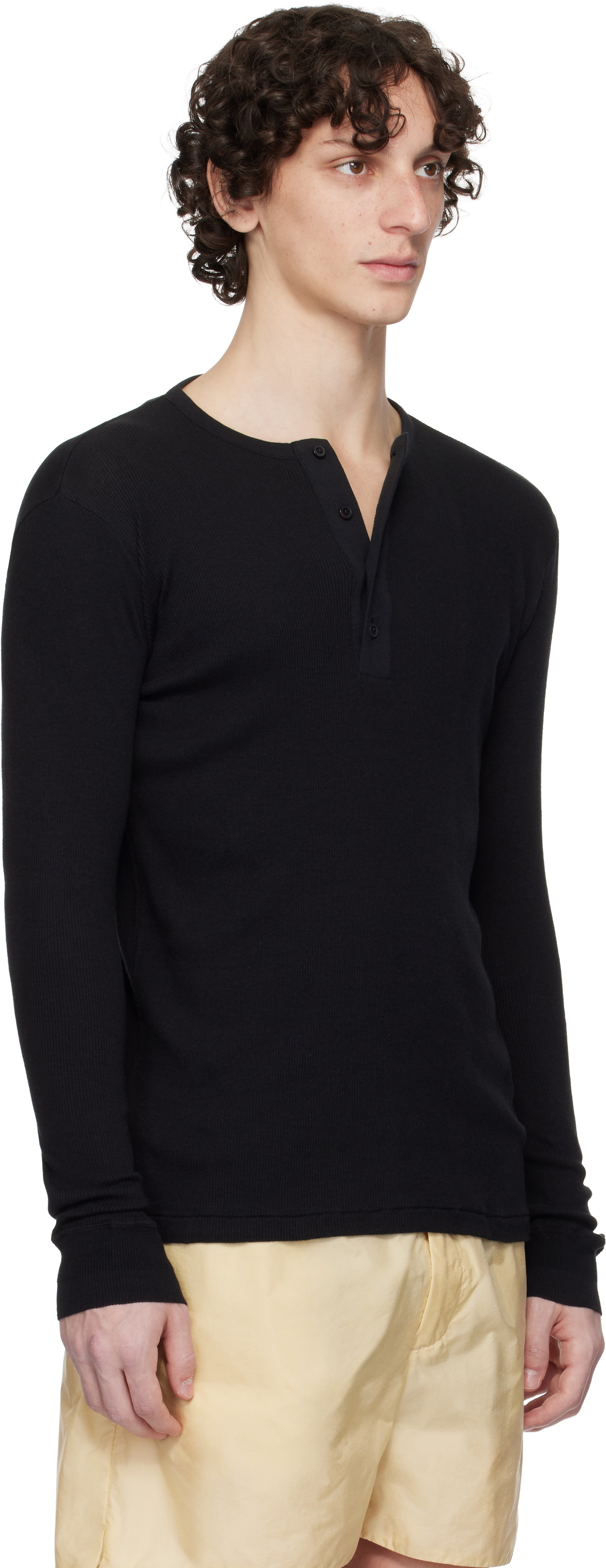 AURALEE Black Organic Soft Rib Henley Auralee