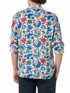 MC2 Saint Barth Man Navy Blue Linen Shirt Pamplona With Flower Print