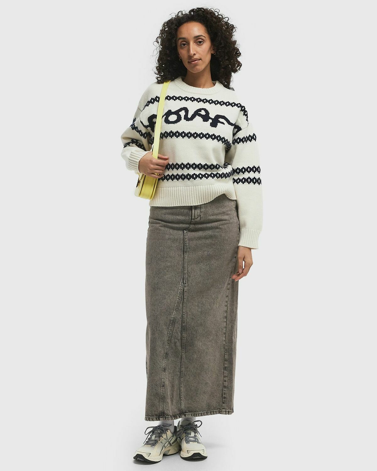 ØLÅF SIGNATURE JACQUARD CREWNECK KNIT White Womens Pullover