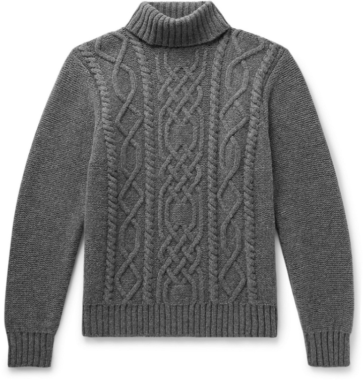 Photo: Inis Meáin - Celebration Cable-Knit Merino Wool Rollneck Sweater - Gray
