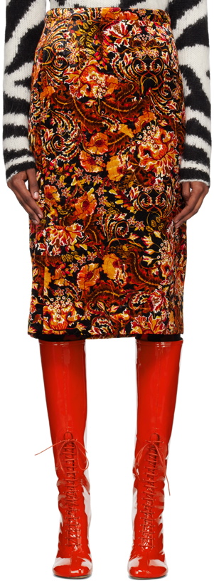 Photo: Dries Van Noten Black & Orange Printed Midi Skirt