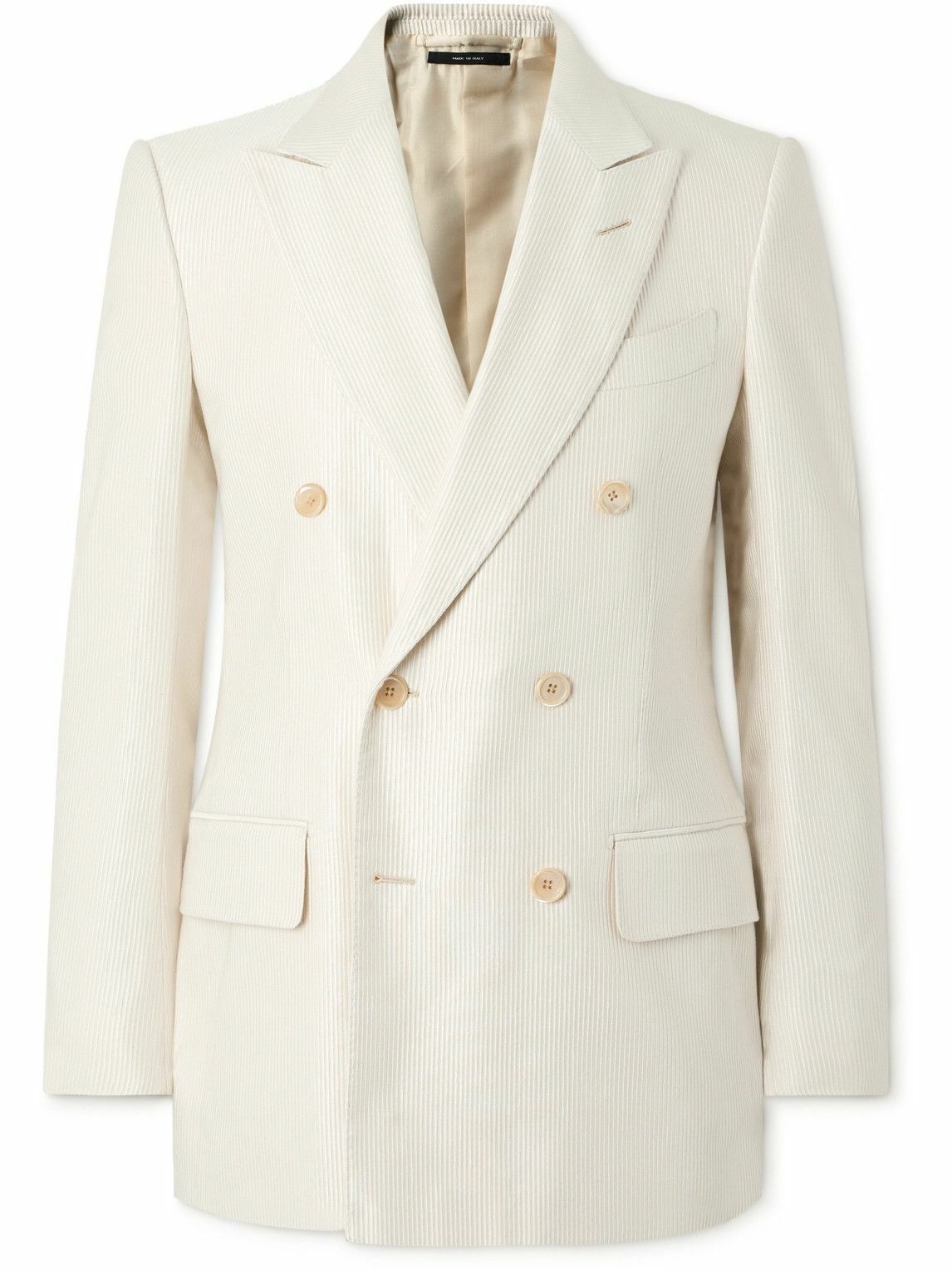 Photo: TOM FORD - Atticus Double-Breasted Cotton and Silk-Blend Corduroy Suit Jacket - Neutrals