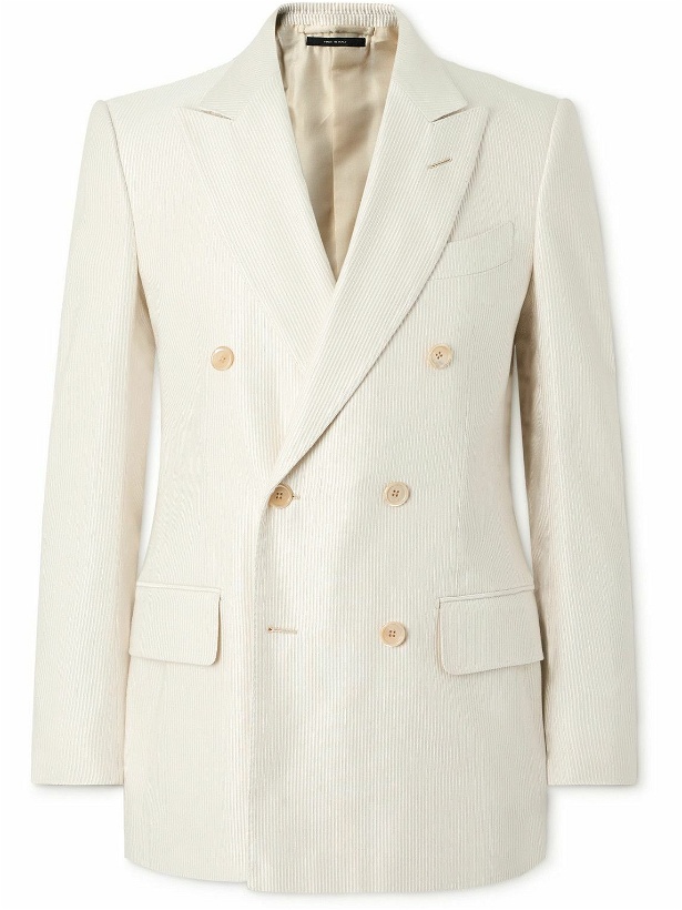 Photo: TOM FORD - Atticus Double-Breasted Cotton and Silk-Blend Corduroy Suit Jacket - Neutrals