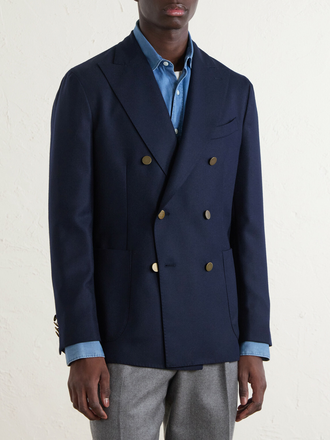 Boglioli - Double-Breasted Virgin Wool-Hopsack Blazer - Blue