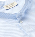 MAN 1924 - Grandad-Collar Striped Cotton Half-Placket Shirt - Blue