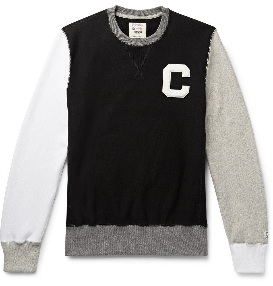 Todd Snyder Champion - Appliquéd Colour-Block Loopback Cotton-Jersey Sweatshirt - Black