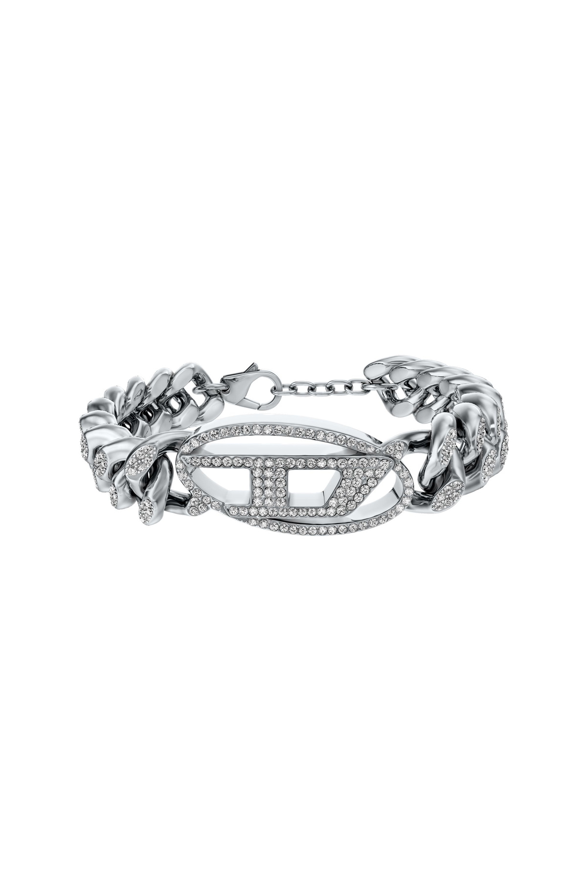 Diesel Stainless steel Oval D glitz chain bracelet - Bracelets - Unisex - Silver