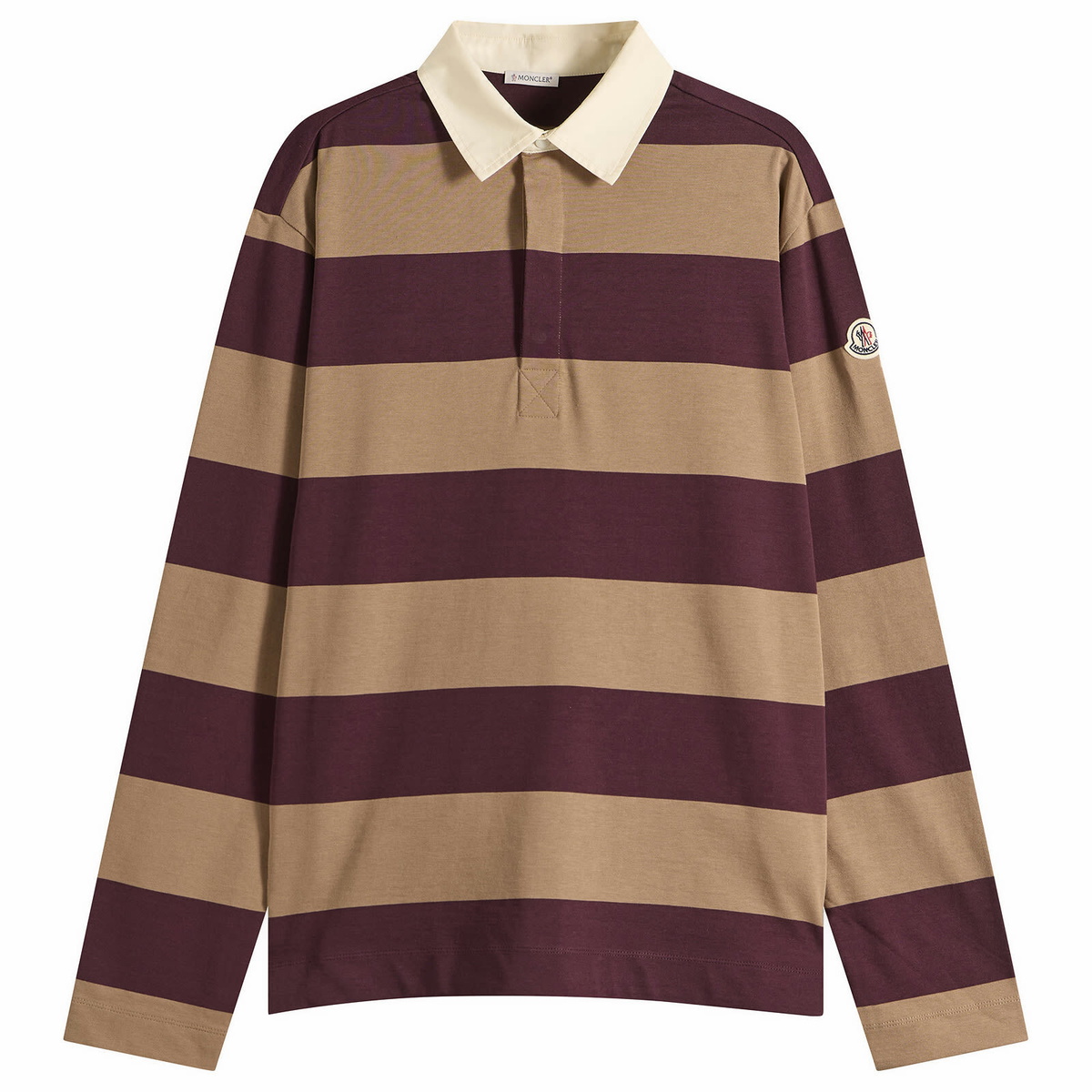 Moncler Men's Stripe Cotton Polo Shirt in Burgundy
