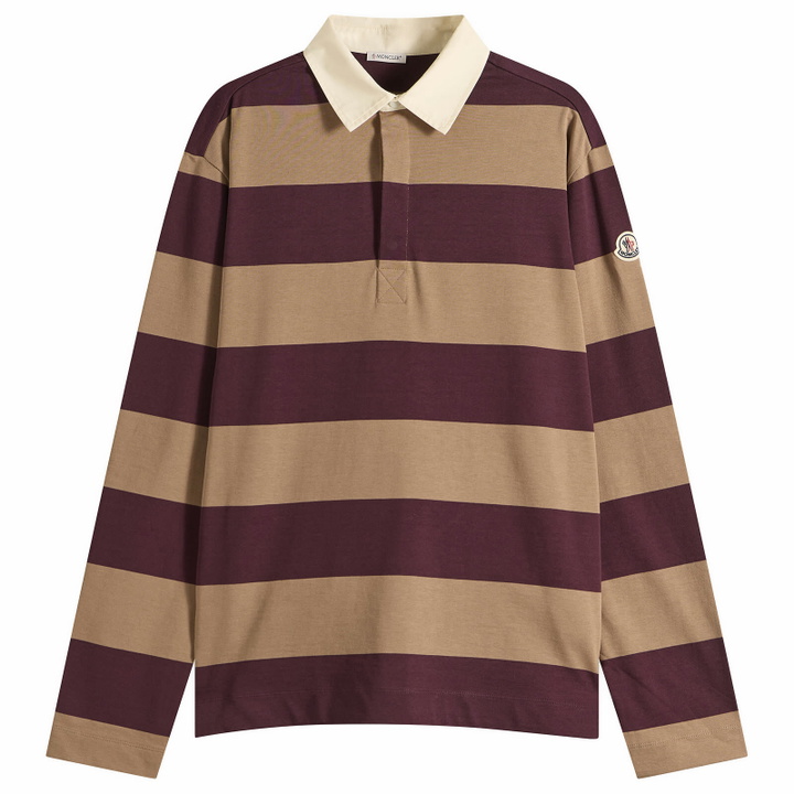 Photo: Moncler Men's Stripe Cotton Polo Shirt in Burgundy