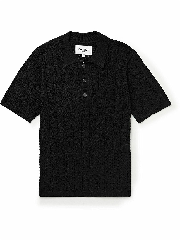 Photo: Corridor - Pointelle-Knit Pima Cotton Polo Shirt - Black